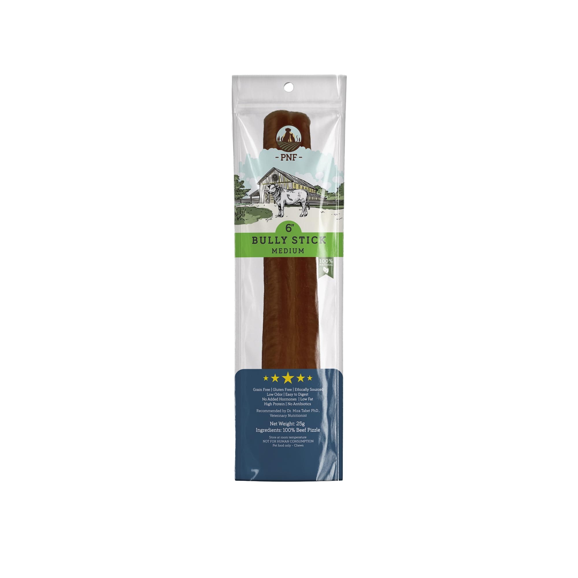 6" Bully Stick (Medium) - 1 piece - Lasting Dog Chew - Made from Antibiotic-free, hormones-free Beef - Ideal for Small to Medium Breeds