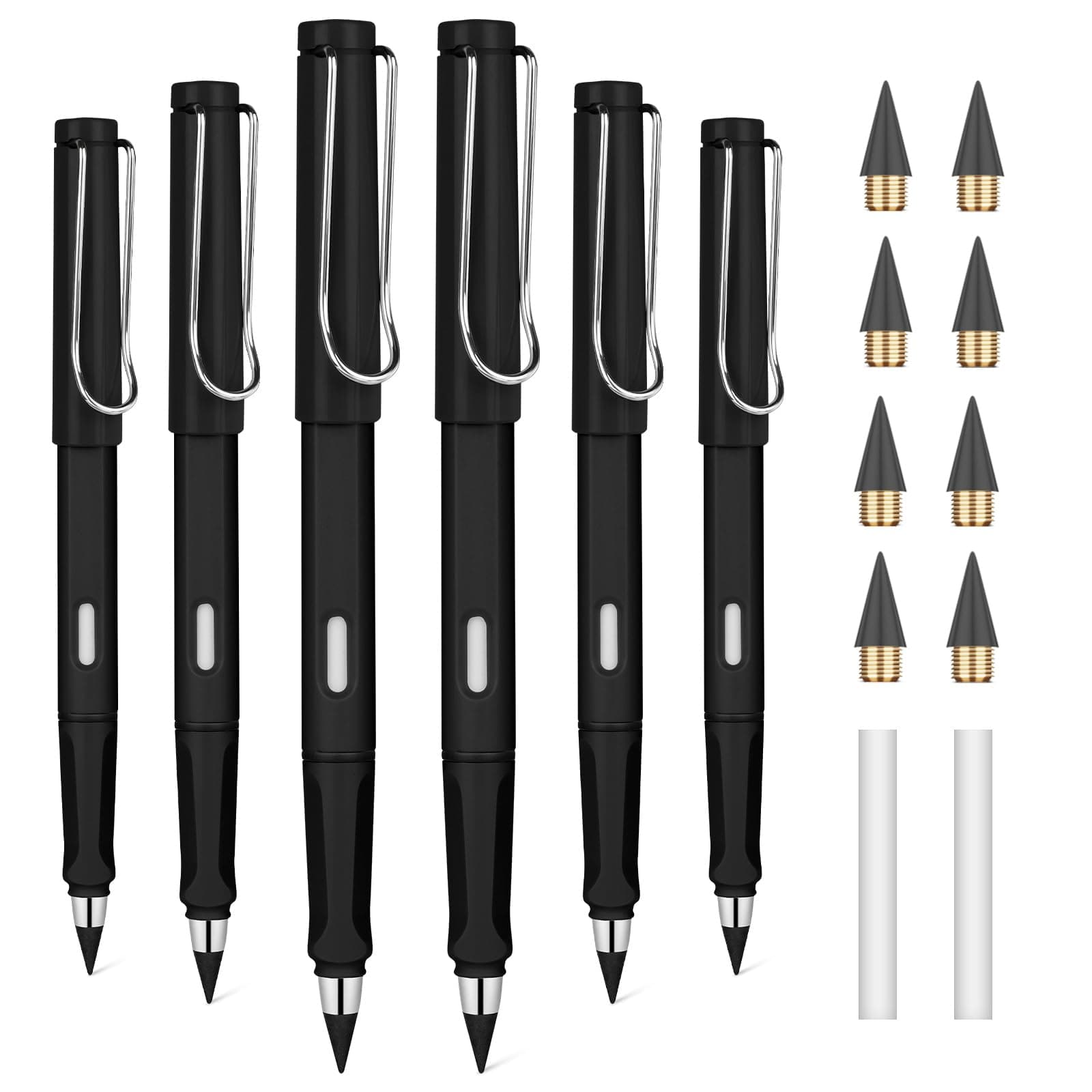 OFFCUP 6 PCS Inkless Pencil, Infinity Pencil with 6pcs Replacement Nibs and 2pcs Eraser, Reusable Everlasting Pencils, No Sharpen Pencils for Writing, Drawing, Drafting, Back to School Gift