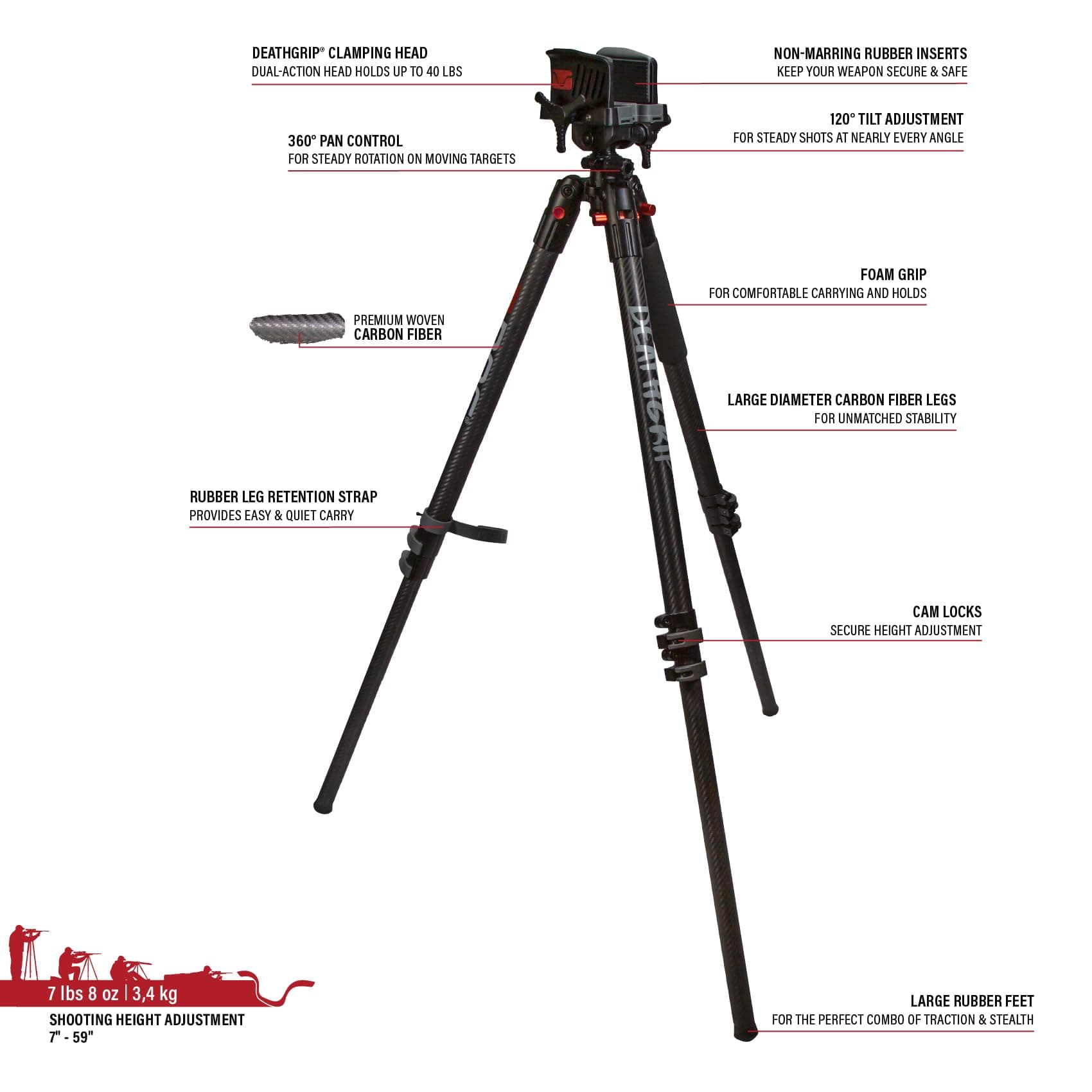 BOG DeathGrip Tripod with Durable, Lightweight, Stable Design, Bubble Level and Hands-Free Operation for Hunting, Shooting and Outdoors
