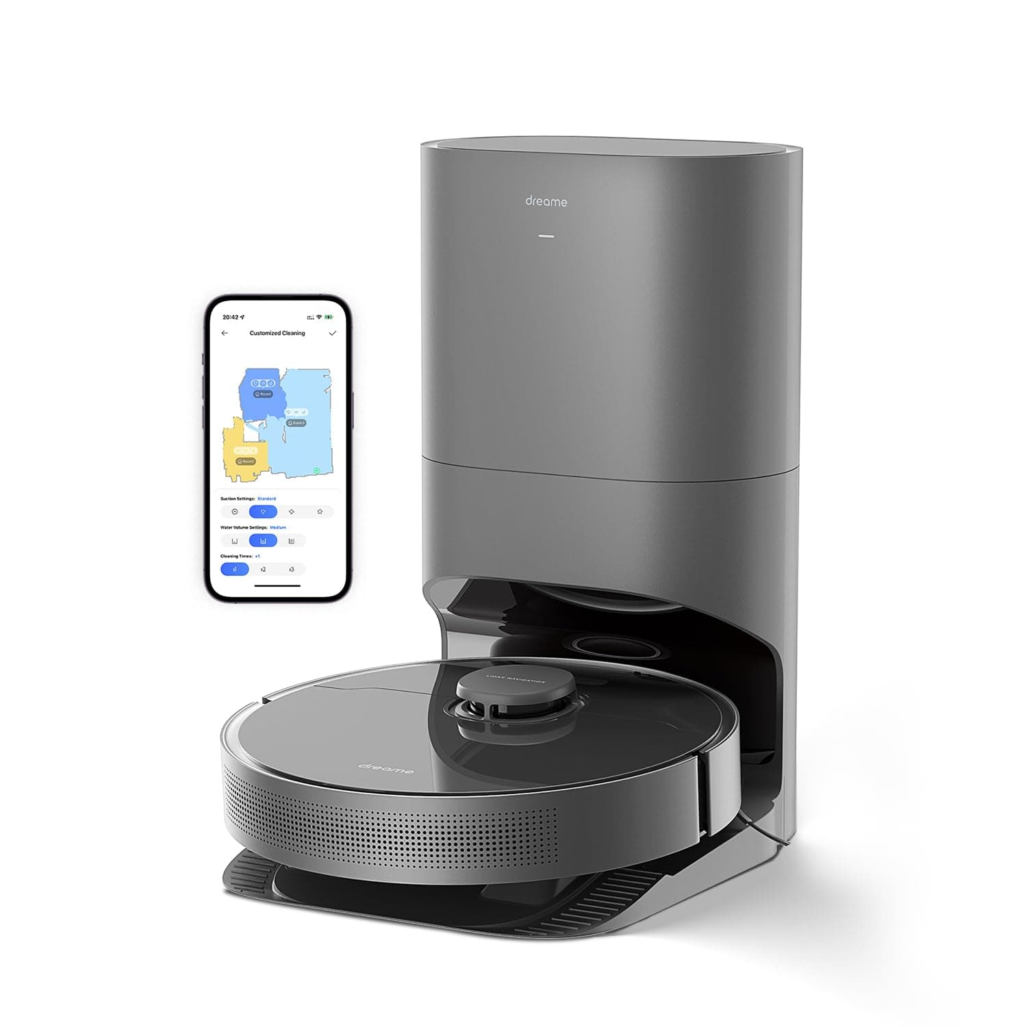 Dreametech D10s Plus Robot Vacuum and Mop Combo, Self-Emptying for up to 65 Days, 5,000Pa Suction Power, Advanced AI and LiDAR Navigation, 280-min Runtime, Compatible with Alexa, Ideal for Pet Hair