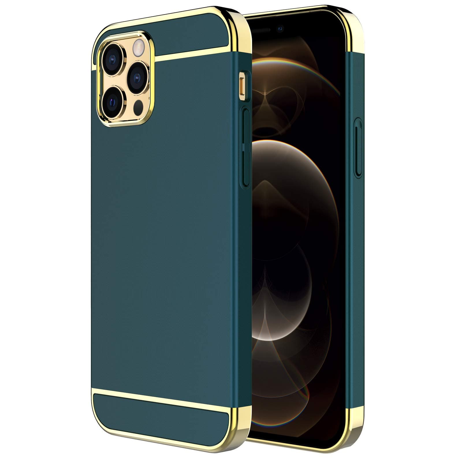 RORSOU 3 in 1 Ultra Thin and Slim Hard Case Coated Non Slip Matte Surface with Electroplate Frame for Apple iPhone 12 Pro Max (6.7")(2020) - Dark Green
