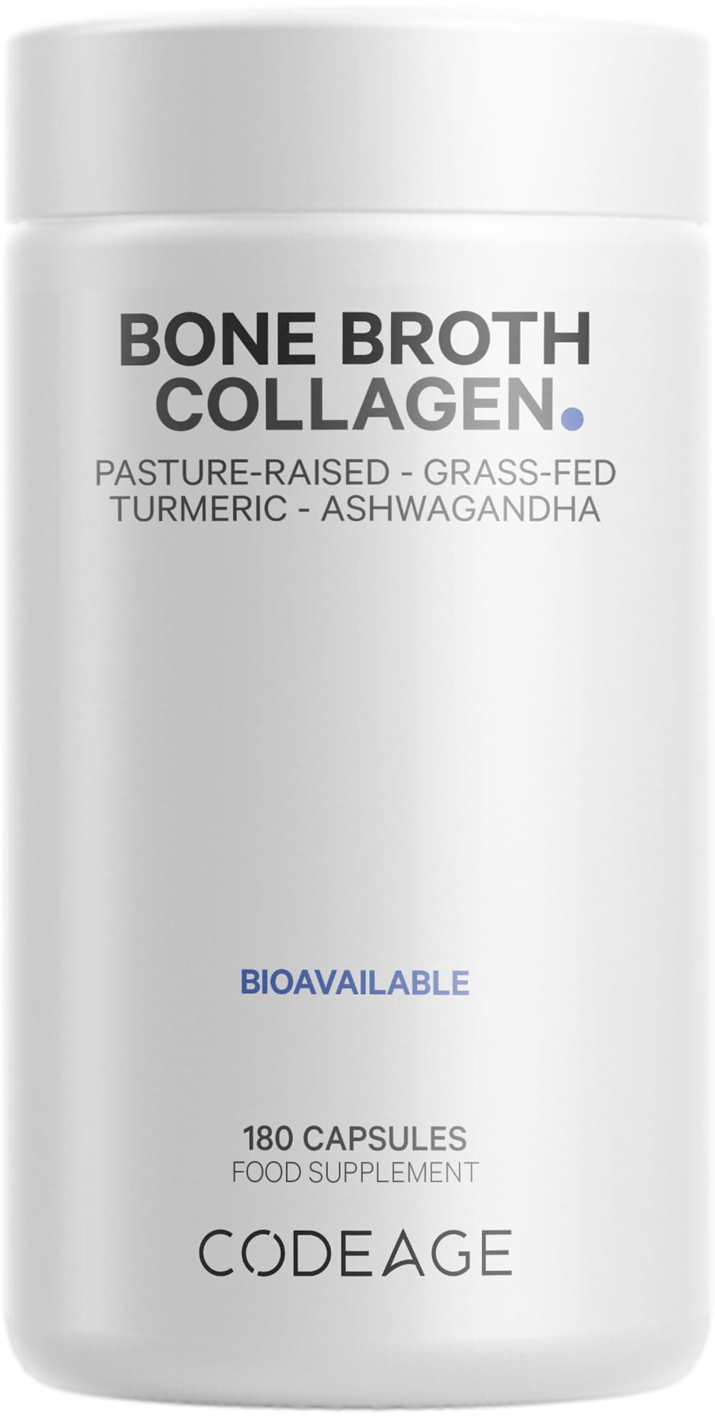 Codeage Bone Broth Collagen Capsules Grass Fed - Pasture Raised Chicken Bone Broth Collagen - 180 Capsules