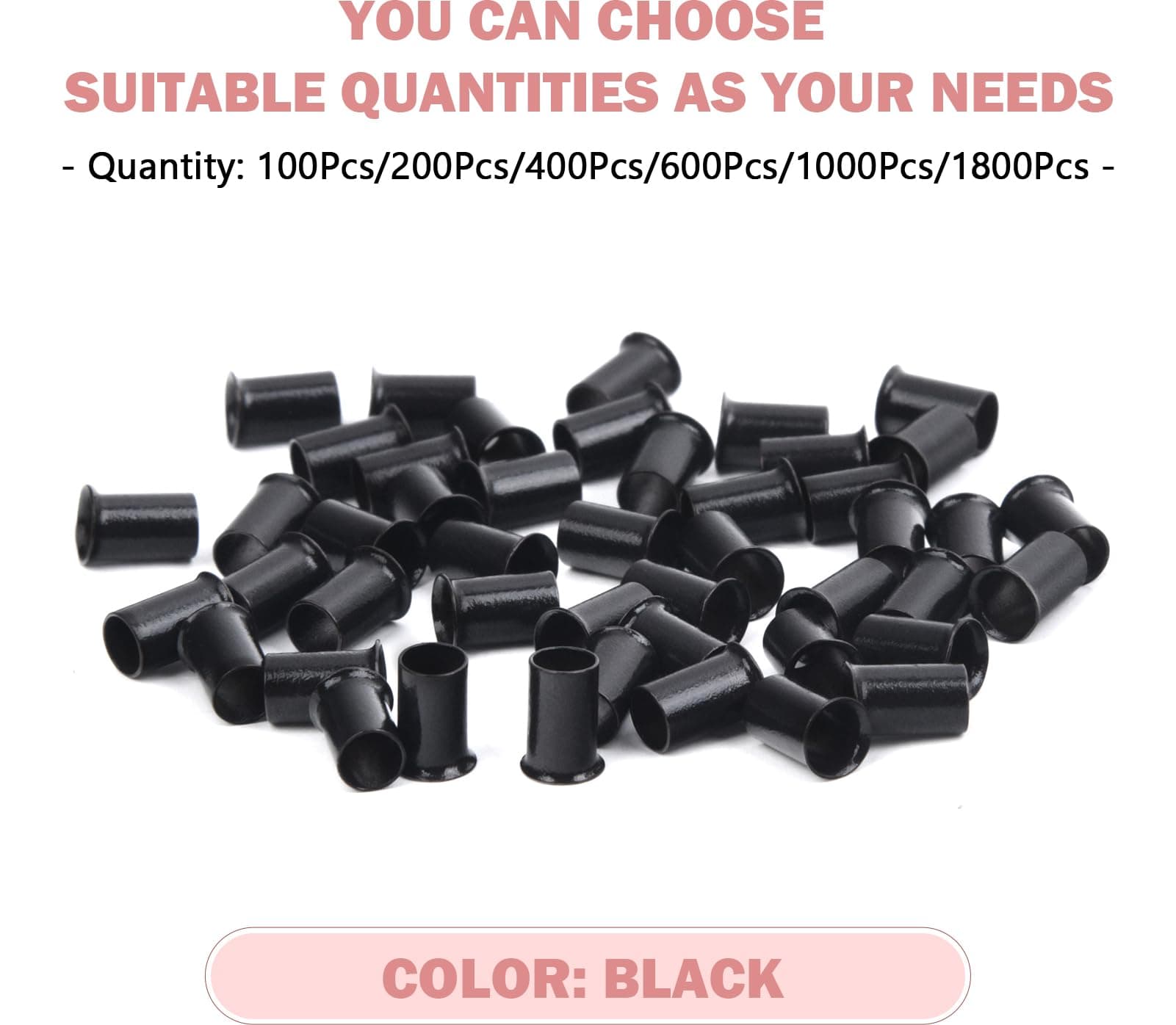 Vlasy Micro Rings Links Beads,3.4mm Microlink Beads Non-Silicone Copper Tubes Microbead for Hair Feathers,I-Tip Hair Extensions (1000Pcs, Black)