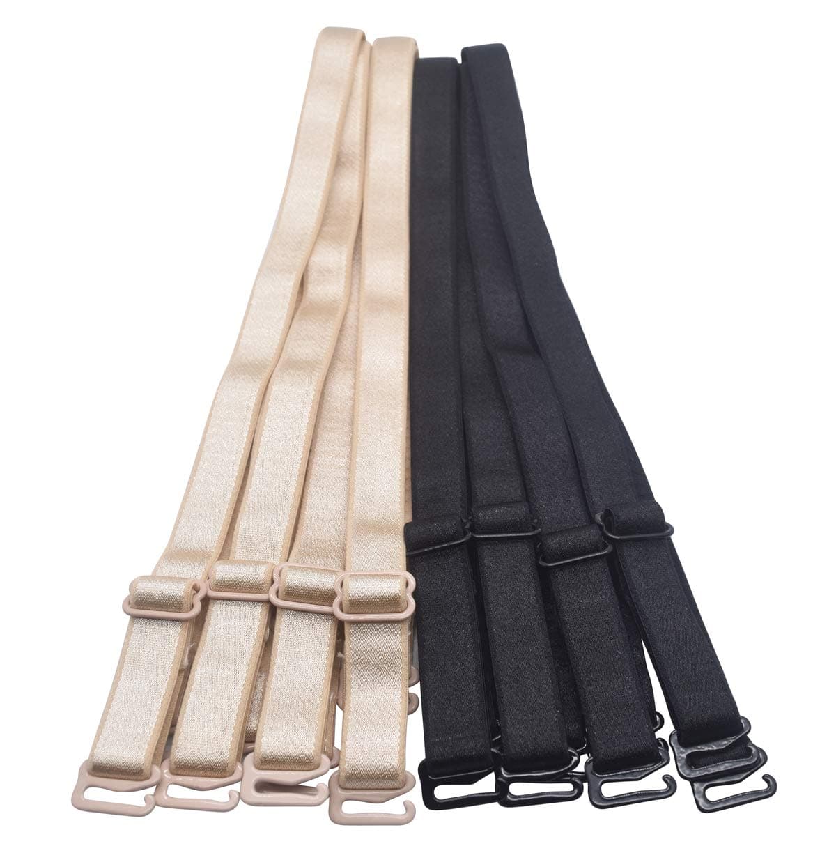 DoHope Shoulder Bra Straps Replacement 12mm 15mm 18mm Width 46cm Length Adjustable (12mm Width （4pairs Black & Beige), 12mm Width (4pairs Black & Beige), L