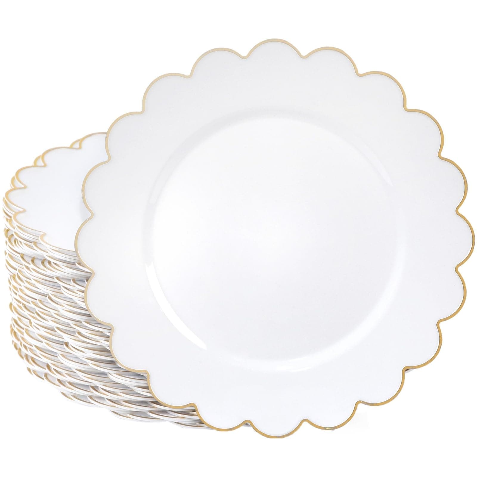 Bridal Shower Plates - 9 in, White Plastic, 50 Pack, Gold Scalloped Edge - Disposable Plates for Weddings - Baby Showers & Tea Parties - Decorative Scalloped Serveware