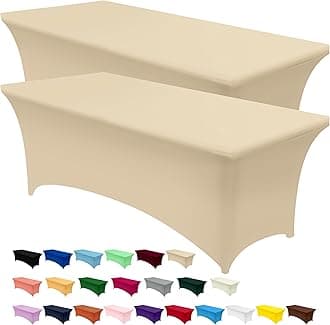 Utopia KitchenSpandex Tablecloth 2 Pack [8FT, Champagne] Tight, Fitted, Washable and Wrinkle Resistant Stretch Rectangular Patio Table Cover for Event, Wedding, Banquet & Parties [96Lx30Wx30H Inch]