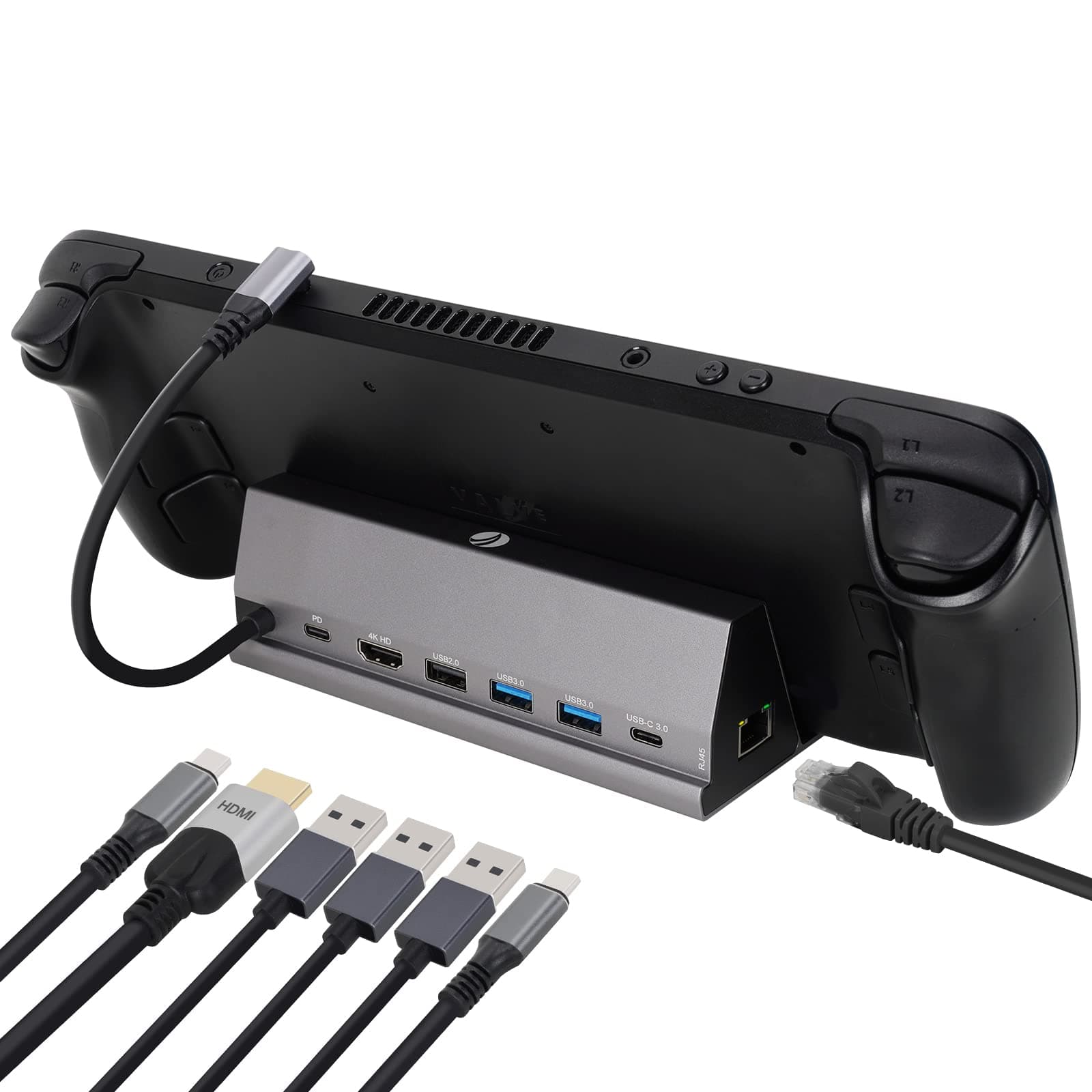 Docking Station for Steam Deck - 7-in-1 Dock With 4K@60Hz HDMI, Gigabit Ethernet, Dual USB-A 3.0, USB-A 2.0 and Full Speed USB-C 100W Input - Compatible With Valve Steam Deck
