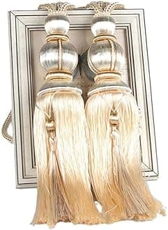 1 Pair Curtain Tiebacks Holdbacks Clip Binding Rope Tie Backs Handmade Tassel Tiebacks Home Window Decorative (Beige)
