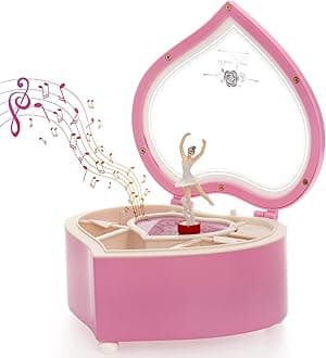 yarlung Ballerina Music Box for Valentine's Day Gift, Pink Heart Rotating Dancing Girl Gift Box for Jewelry, Trinket, Mother's Day Birthday
