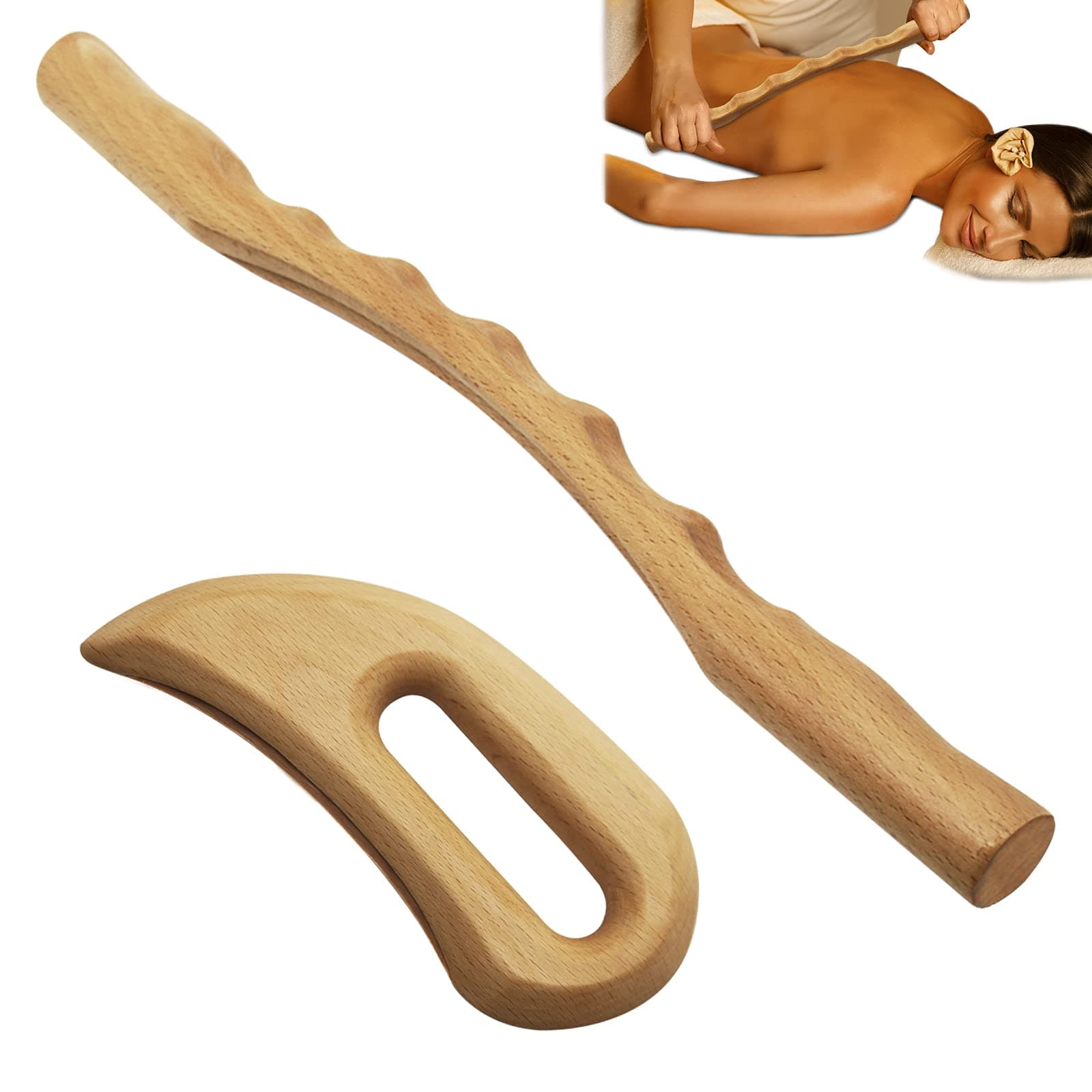 Openfly 2 Pcs Wooden Gua Sha Massage Tools, Wood Tools Includes Therapy Lymphatic Drainage Tool, Guasha Tool For Anti Cellulite, Maderotherapy