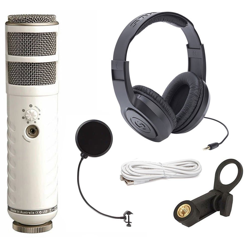 Rode Podcaster USB Dynamic Mic w/Headphones & Windpop Universal Mic Pop Filter