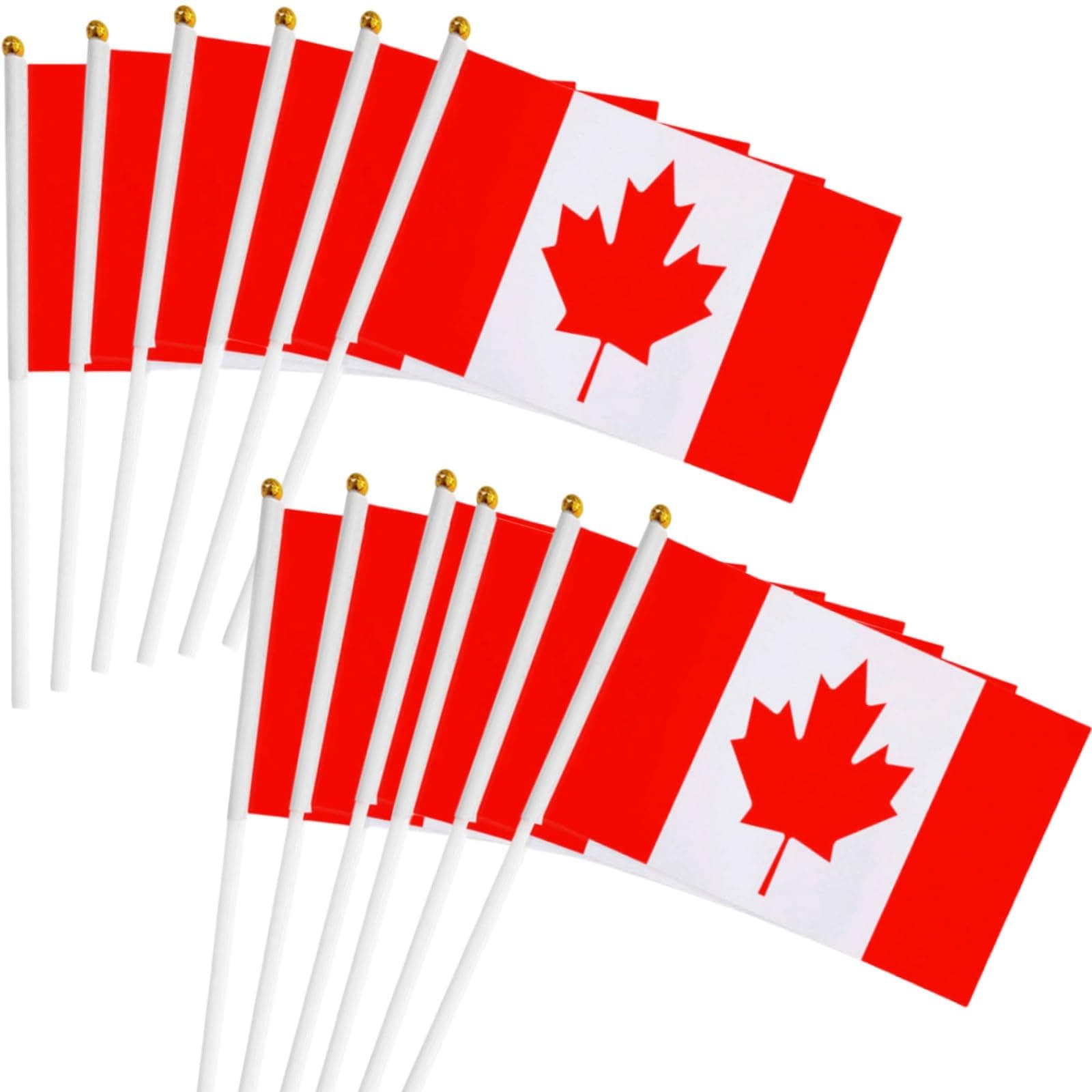 50 Packs Canada Flags Hand-hold Mini Small Hand-waved Canadian Flags Bunting with Plastic Sticks Party Parade Celebration Sports Football Game School Events Festival Outdoor Decoration