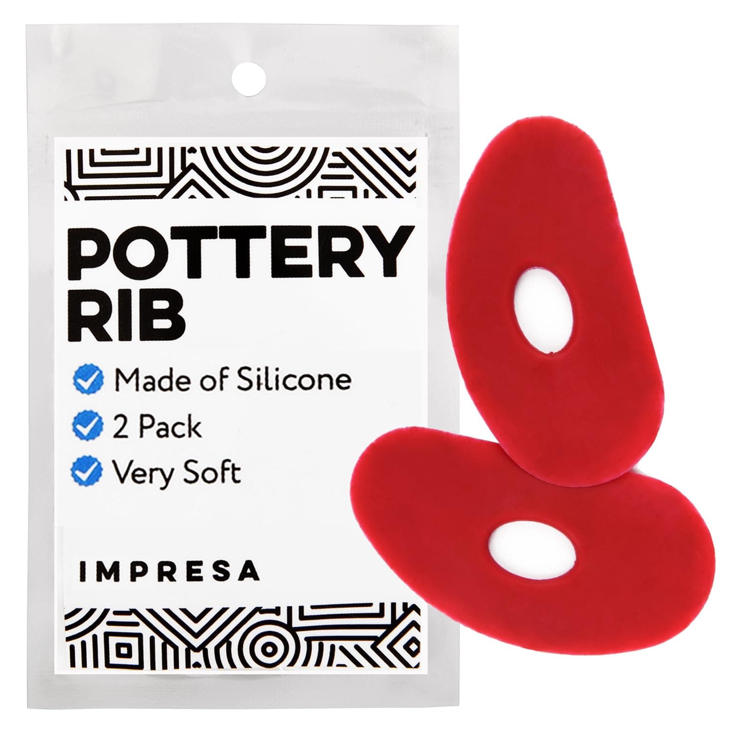 Impresa Pottery Tools & Ribs - 2-Pack Red Silicone Clay Ribs & Rubber Kidney - Soft Ceramic Smoother - Smooths & Shapes Clay & Removes Finger Marks for Wheel Throwing & Handbuilding