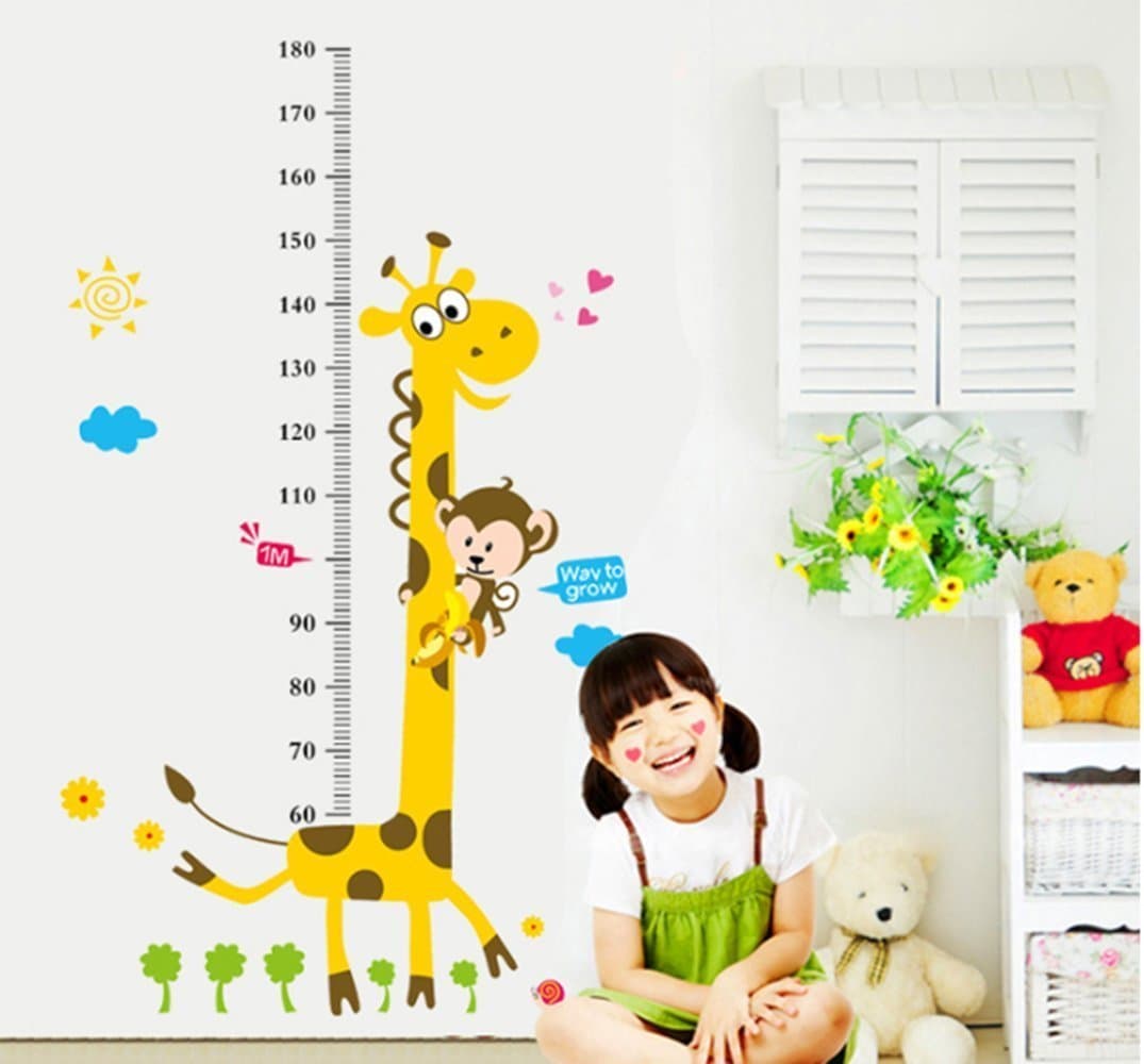 Home Décor Wall Art Mural Giraffe Height Growth Chart Removable Vinyl Wall Decor Decals for kids Boys Girls Nursery,31.5 x 51.2 Inch