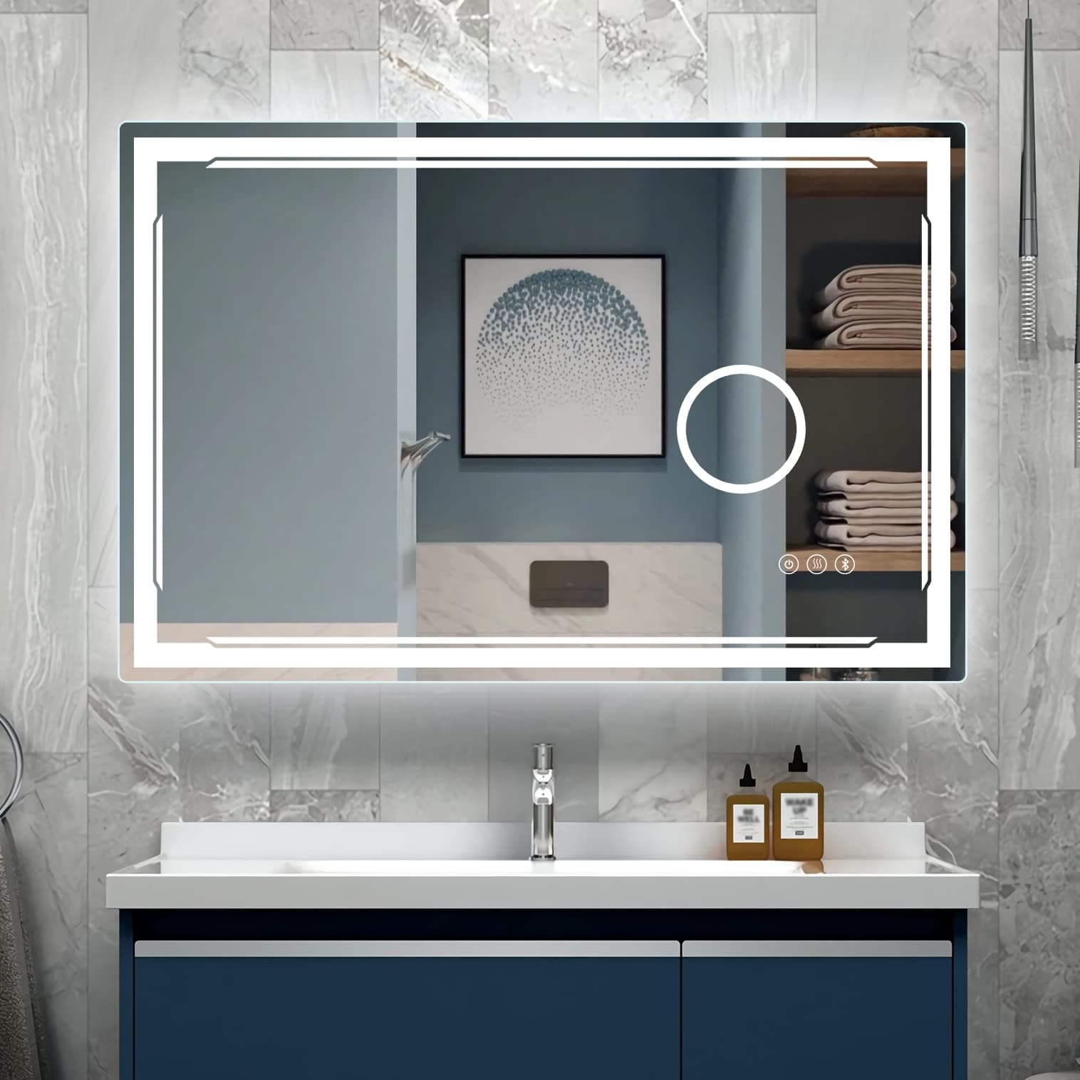 30''X48'' LED Bathroom Mirror with Lights, Built-in Bluetooth Speaker and 3X Magnifier, Anti-Fog Dimmable Backlit + Front Lit, Lighted Vanity Makeup Wall Mirrors, Shatter-Proof IP65 Waterproof