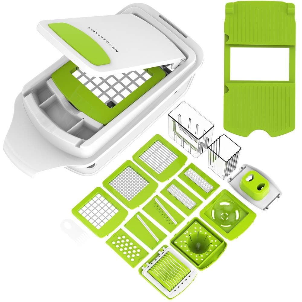 Vegetable Chopper - LOVKITCHEN Vegetable Grater with 11 Interchangeable Stainless Steel Blades - Heavy Duty Multi Fruit Cheese & Onion Chopper Dicer Kitchen Cutter