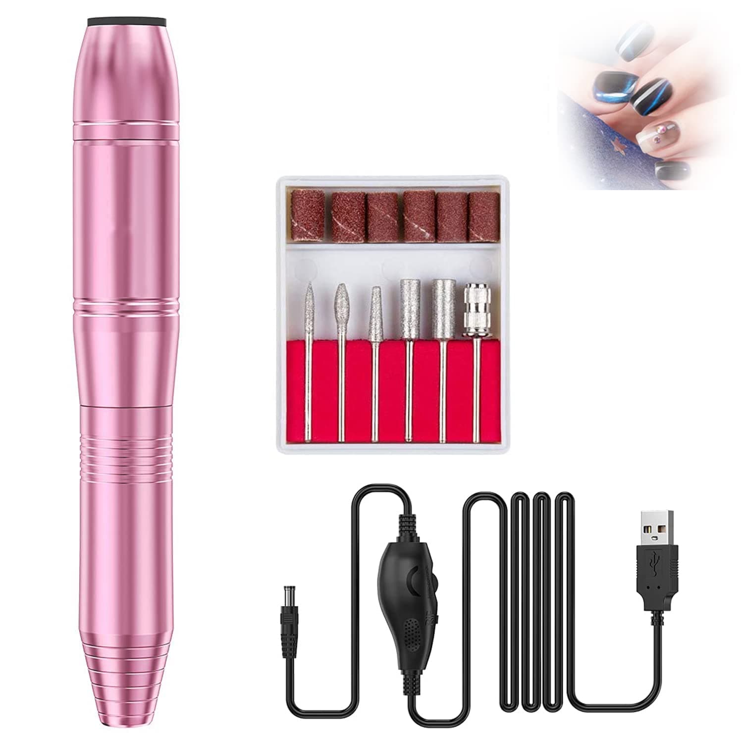 MAKINGTEC Electric Nail Drill Professional USB Electric Nail Drill Machine for Acrylic Nails Portable Electrical Nail File Polishing Tool Manicure Pedicure Nail Supplies for Home and Salon Use Pink