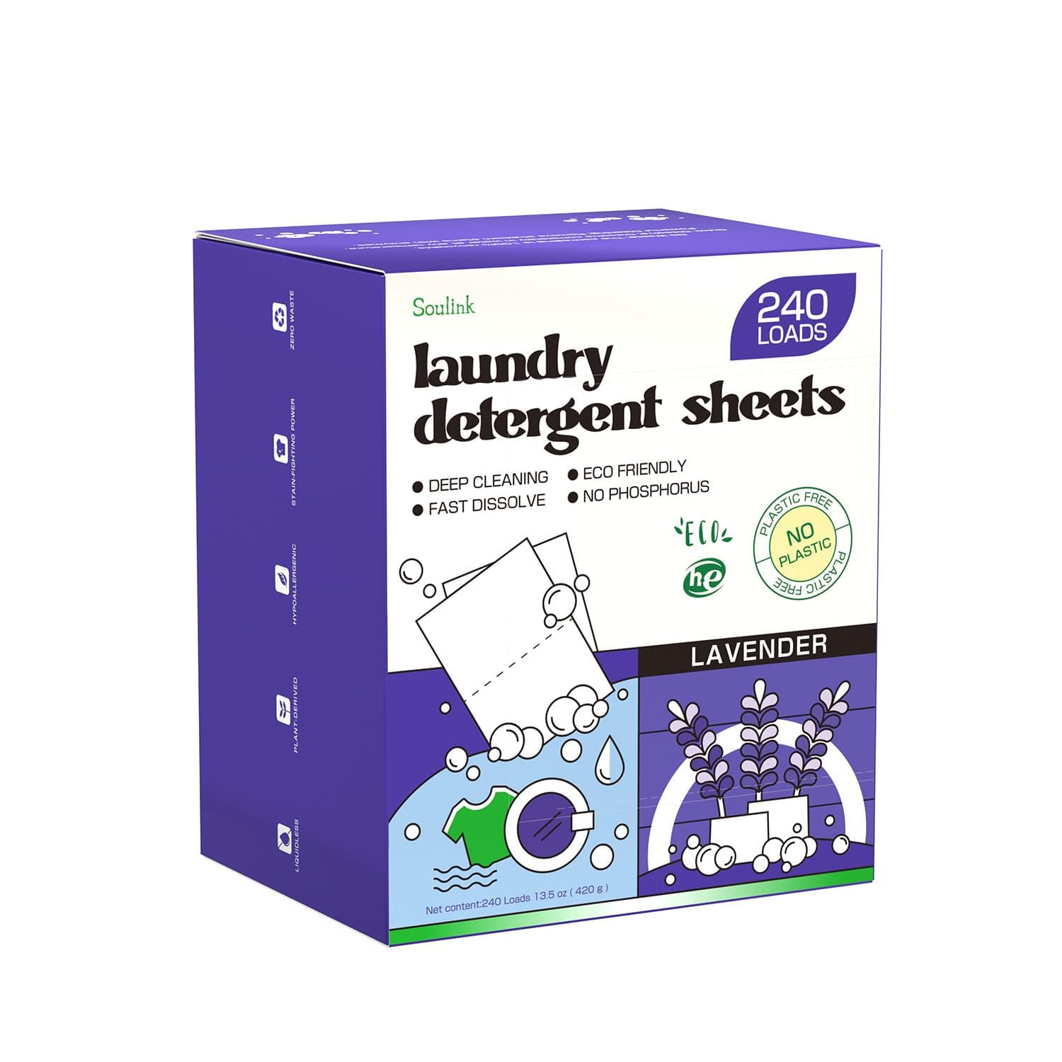 Lavender Laundry Detergent Sheets, 240 Loads - Eco-Friendly, Plant-Based, Hypoallergenic, No Plastic Jug