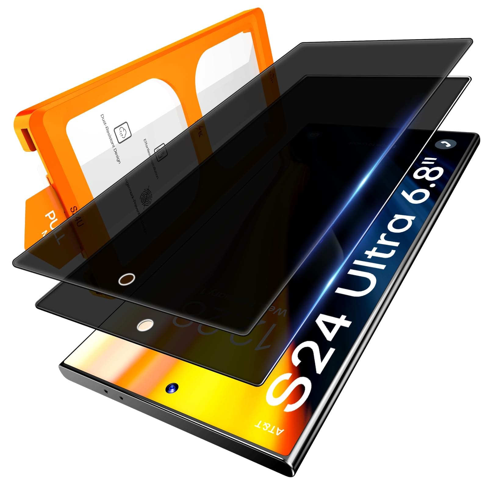 LϟK 3 in 1 Privacy Screen Protector for Samsung Galaxy S24 Ultra, 2 Pack Tempered Glass Film + 1 Dust Free Installation Tool, [Case Friendly] Anti-scratch No Dust No Bubbles