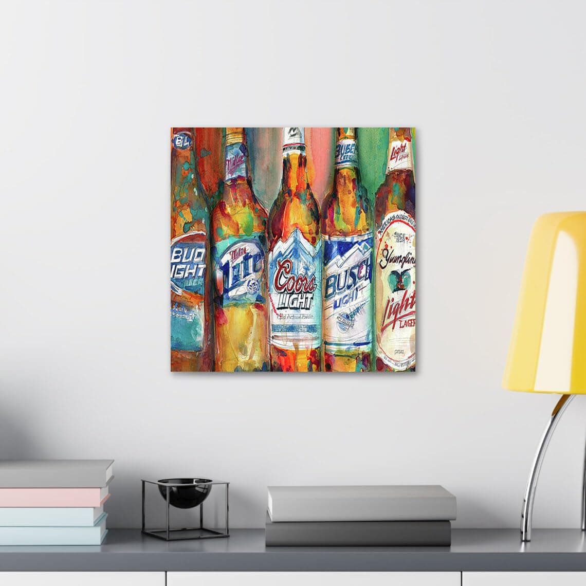 Canvas Gallery Wrap Framed for Home Office Studio Living Room Decoration (10x10inch) - Bud Light Miller Lite Coors Light Busch Light Yuengling Light Combo Beer