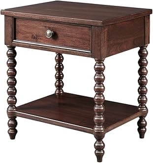 MADISON PARK SIGNATURE Beckett Accent Tables Antiqued Turn Legs Design, Mid-Century Modern One-Drawer Nightstand with Lower Storage Shelf, Morocco Brown