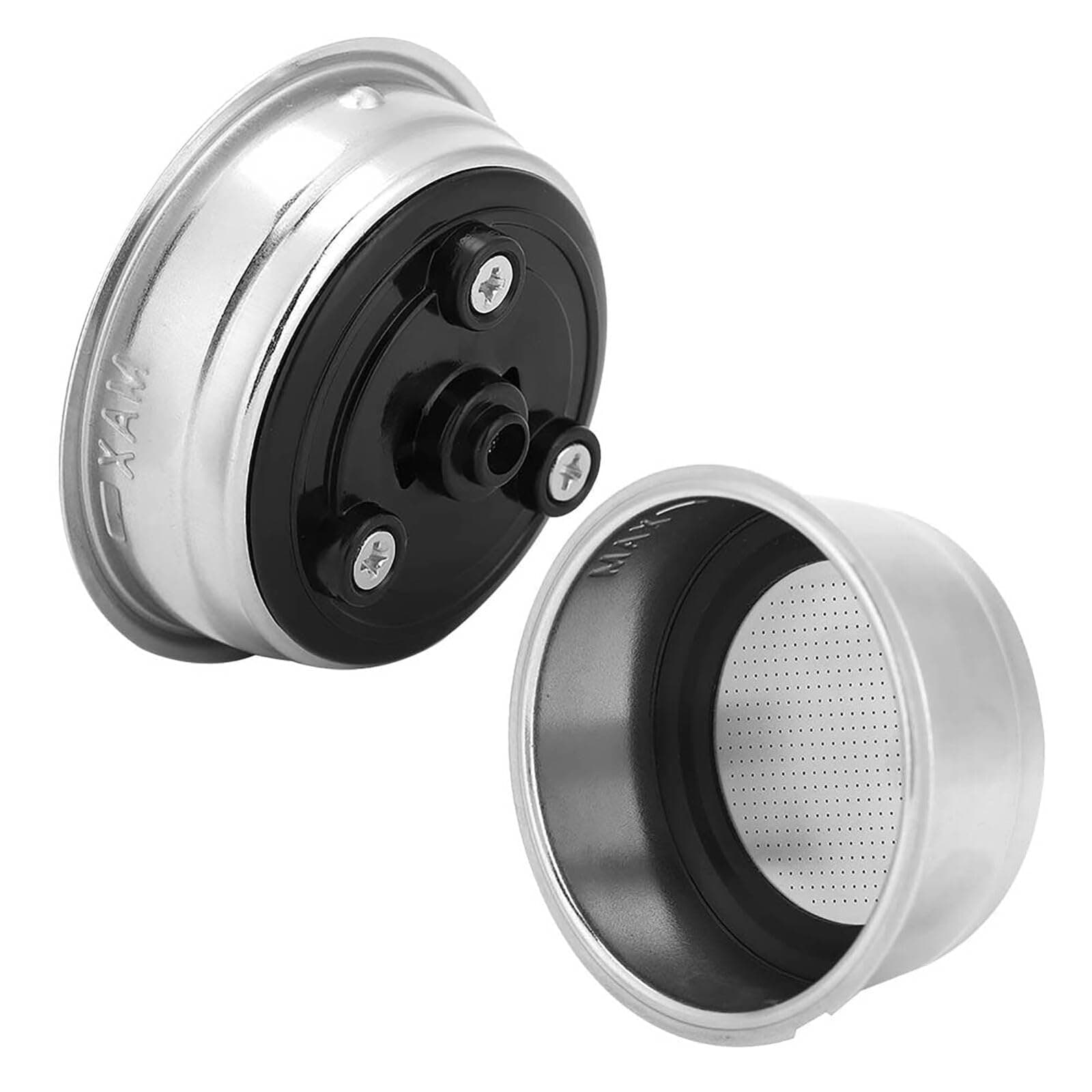 Stainless Steel Pressurized Coffee Filter Basket 51mm, 2Pack Single Double Serving, Suitable for Semi-Automatic Espresso Machine, 51mm Coffee Machine, Silver + Black