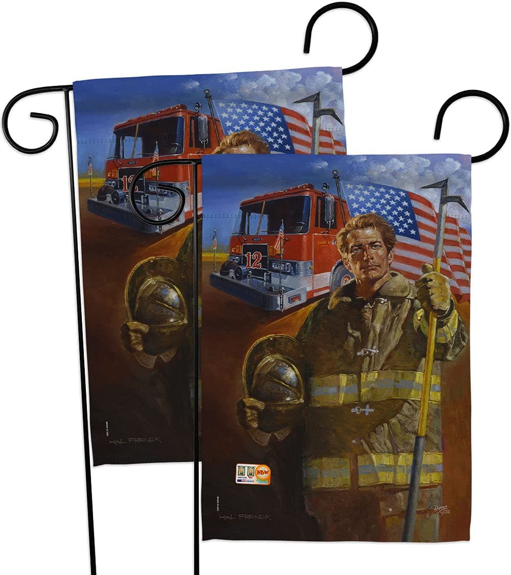 Homeguard Garden Flags 2pcs Pack First Responders Firefighter Fireman Fire Department Rescue Red Line Hero Support Official Small Decorative Gift Yard House Banner Made In USA 13 X 18.5
