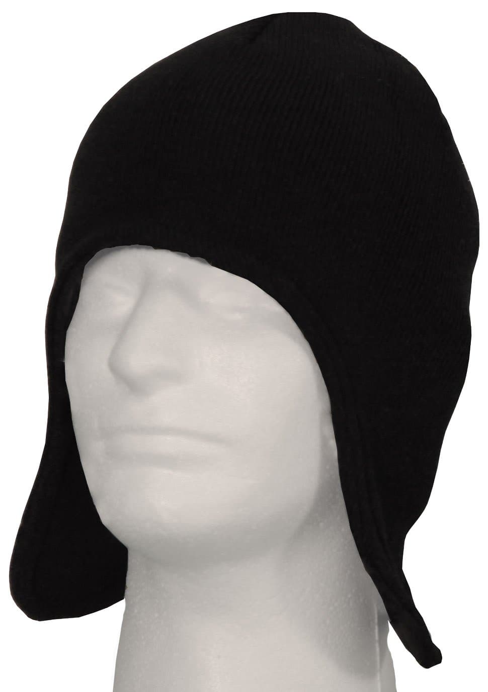 Fleece Lined Beanies with Ear Flaps (Black, One Size)