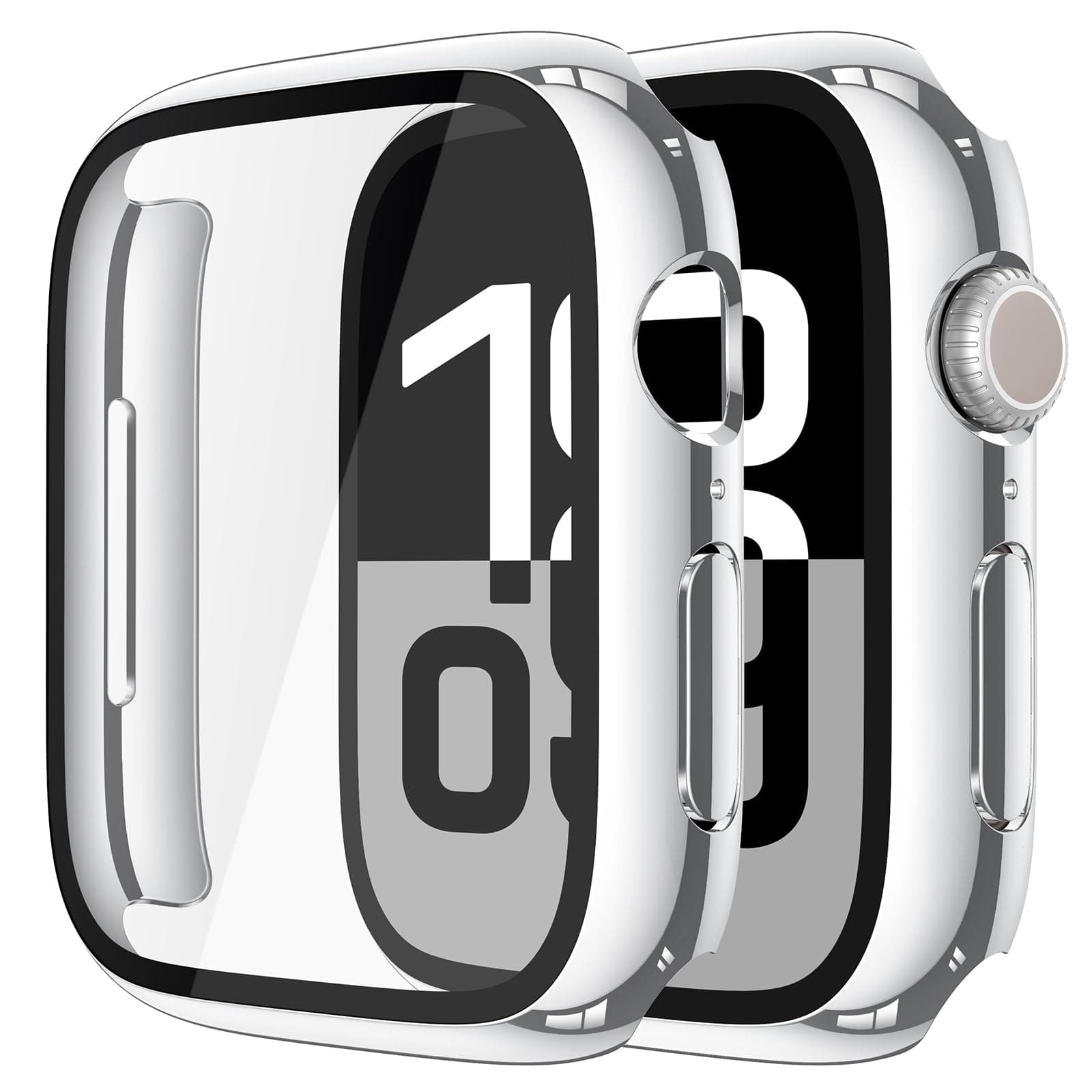 Misxi 2 Pack Tempered Glass Case Compatible for Apple Watch Series 11 (2025) Series 10 46mm, Hard PC Screen Protector Overall Protection Scratch-Resistant Cover for iWatch, 1 Silver + 1 Transparent