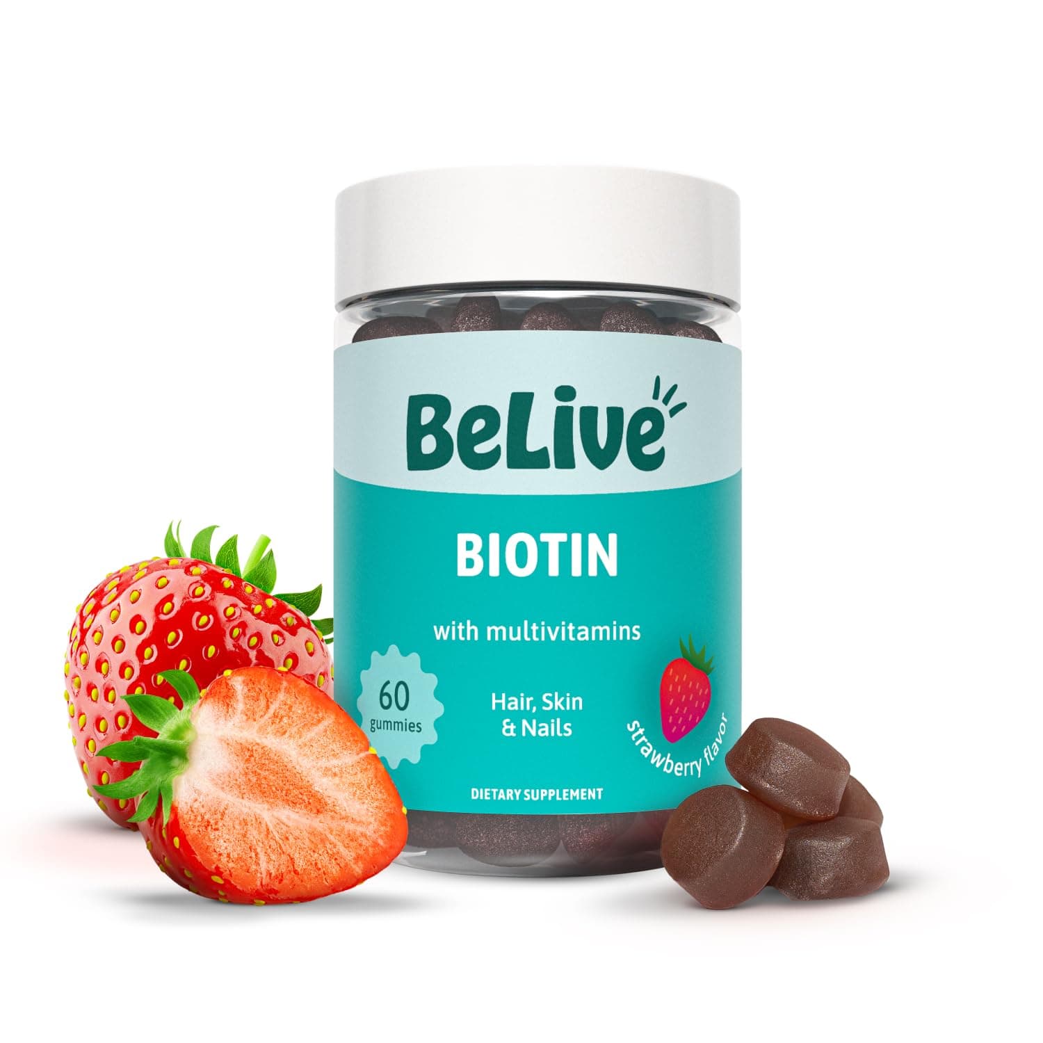 Biotin Hair Growth Vitamin Supplement Gummies with 5000mcg for Women or Men | Added Essential Multivitamins Support Skin Collagen & Nails | Vegan Friendly | Strawberry Flavour (60 Count)