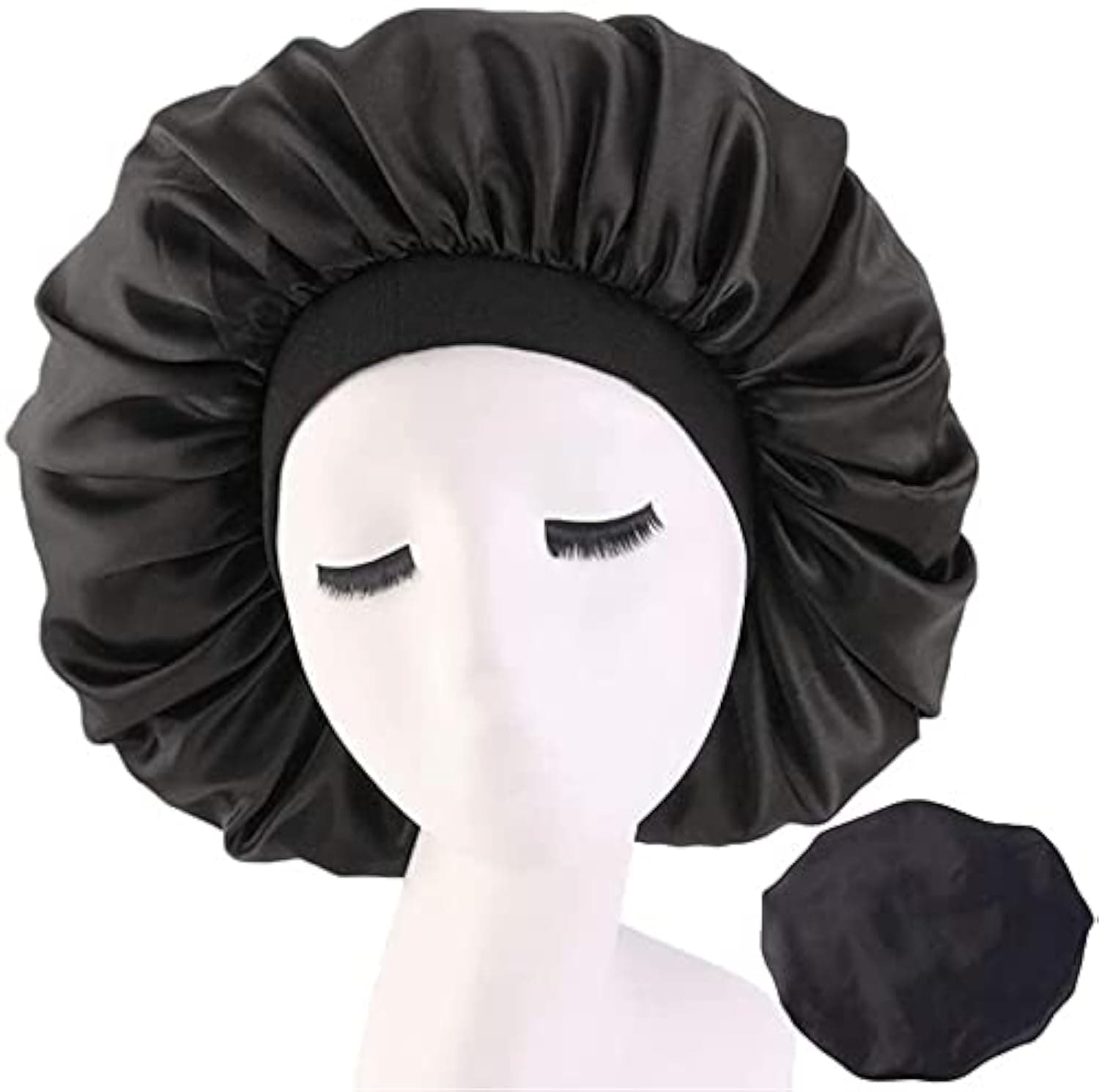 Women's Adjustable Reversible Satin Bonnet - Soft Double Sided Sleep Cap, Protects Natural Hair, Assorted Colors (Black)