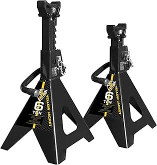 YELLOW JACKET Jack Stands 6 Ton with Double Locking for Lifting Car SUVS, Heavy Duty Steel, 13000 lb Capacity, 1 Pair, Black