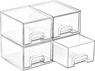 Vtopmart 4 Pack Small Clear Stackable Storage Drawers,Acrylic Bathroom Makeup Organizer,Plastic Storage Bins For Vanity, Undersink, Kitchen Cabinets, Pantry, Home Organization