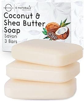 O Naturals Moisturizing Organic Coconut Oil, Shea Butter 3 Piece Bar Soaps. Softens & Nourishes Dry Skin. Face & Body Wash. Made in USA. Triple Milled, Vegan. 4 Ounce Each
