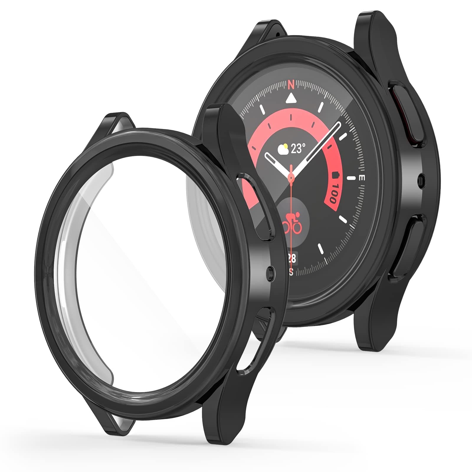 [2-Pack] RICHONE Compatible with Samsung Galaxy Watch 5 Pro 45mm Screen Protector Case, with HD Screen Film, Full Protection Cover Soft TPU Bumper Frame Accessories (Galaxy Watch 5 Pro 45mm)