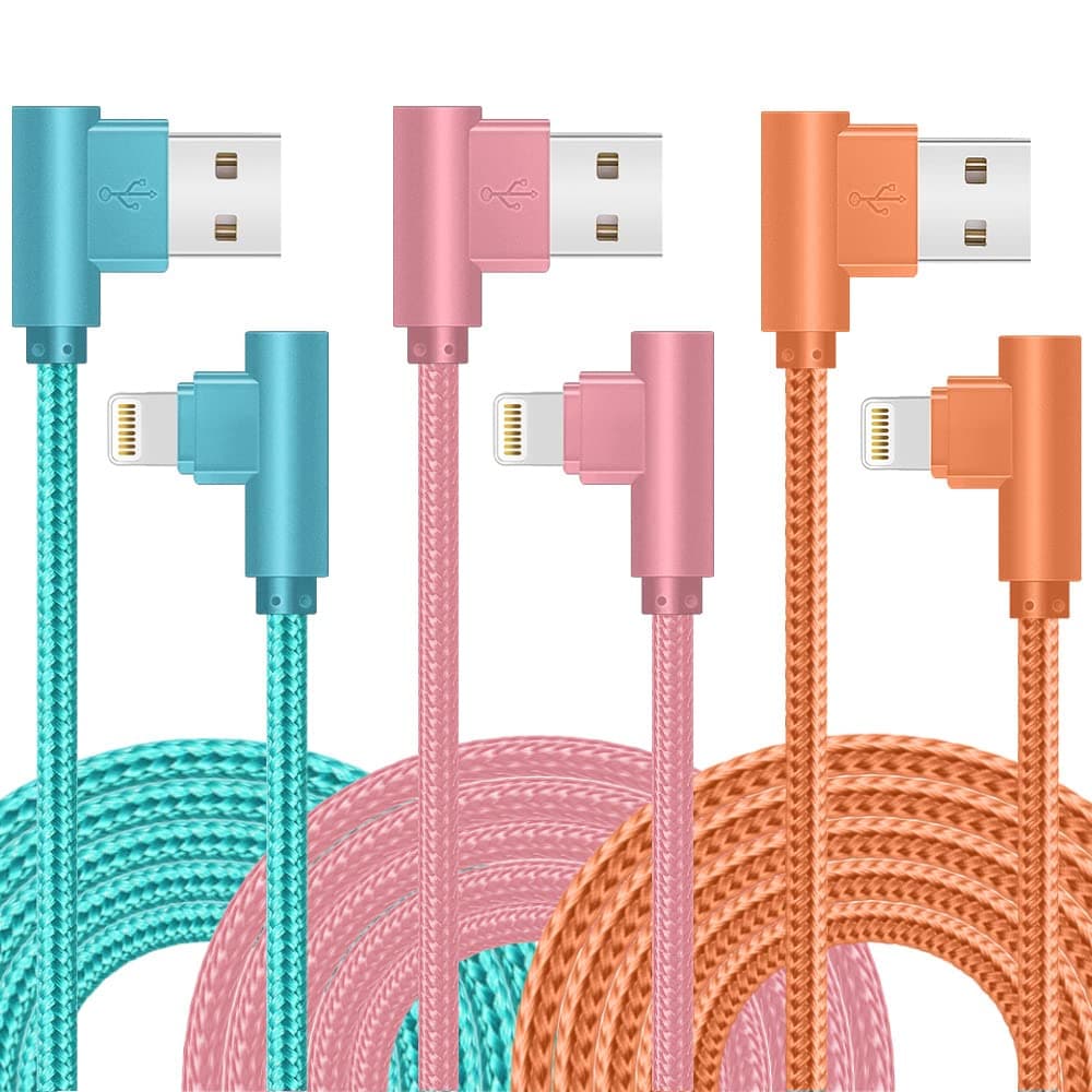 Exeric iPhone Charger, 3 Packs 10FT 90 Degree Charging Cable MFi Certified USB Lightning Cable Nylon Braided Fast Charging Cord Compatible for iPhone 13/12/11/X/Max/8/7/6/6S/5/5S/SE/Plus/iPad (10FT)
