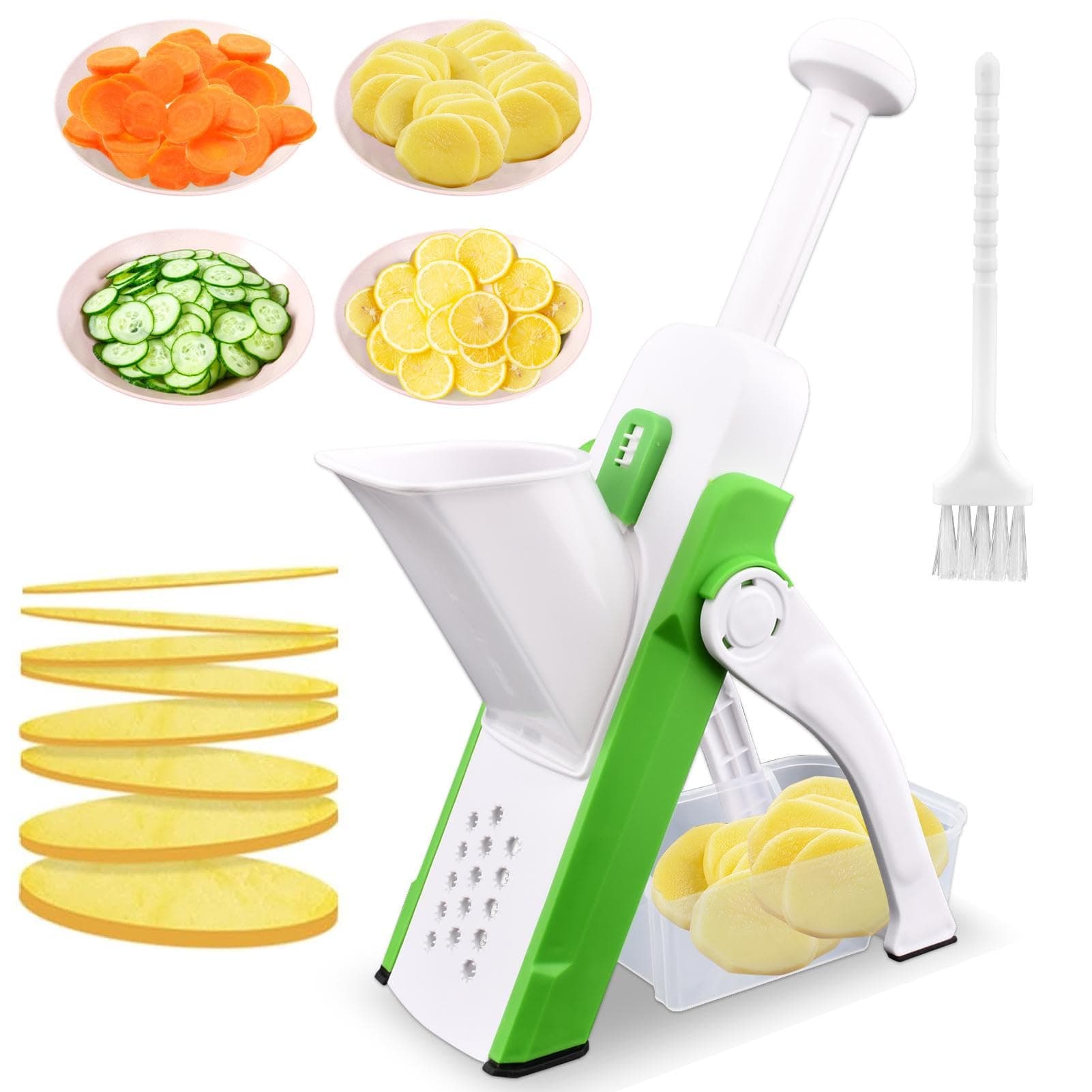 Safer Mandoline Slicer for Kitchen, Thickness Adjustable Potato Slicer Multi Vegetable & Food Slicer Vertical Vegetable Chopper for Salad Making(Green)