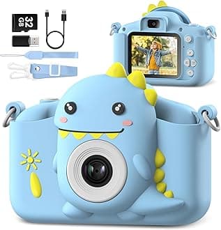 Dinosaur Kids Camera Toys, Birthday Graduation Gifts for Girls Boys 3-12, 1080P HD Selfie Digital Video Camera for Toddlers,Travel Gifts Dino Toys for 4 5 6 7 8 9 Years Old (Blue)
