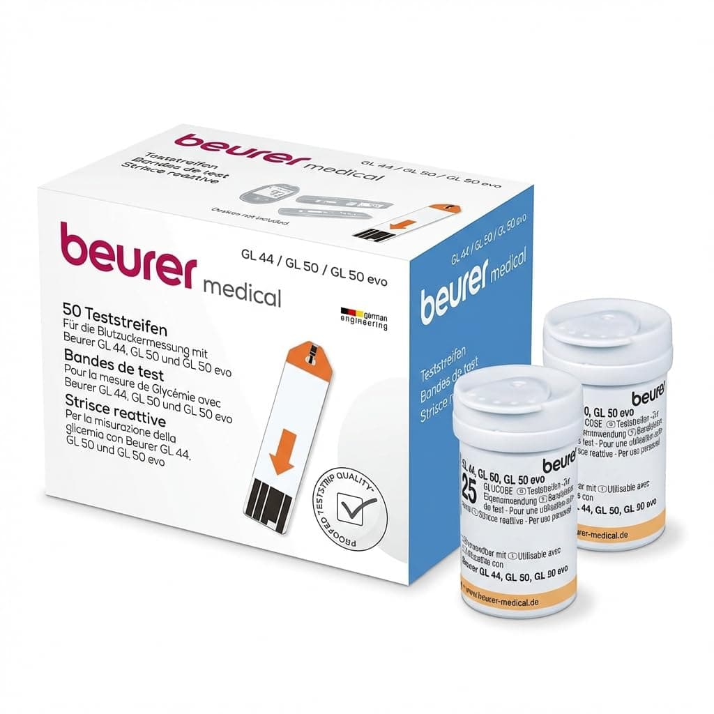 Beurer GL 44/50 Blood Glucose Test Strips | 50 Count (2 x 25 Strips) | Code-Free, Certified Accuracy, Underfilling Detection | For GL 44 & GL 50