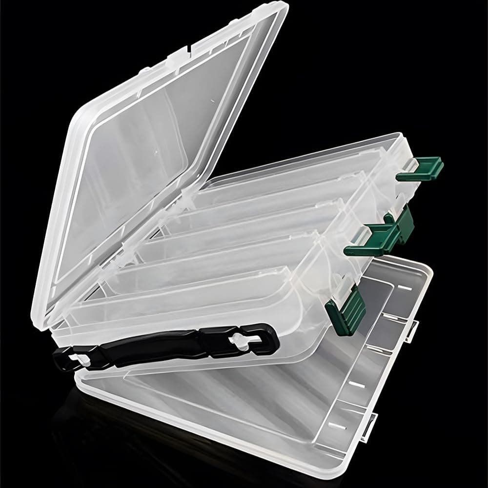 Joyzzz Tackle Box, 12 Slots Visible Hard Plastic Clear Storage Case Container, Fishing Lure Hook Tackle Box with Double-Sided, for Fishing Lure, Bait, Squid Jig, Minnows Hooks Accessory