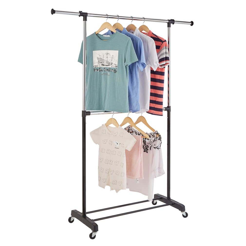 RichStar 2-Tier Adjustable Clothes Rack Rolling Garment Rack-with Commercial Grade Casters,Black&Chrome¡­