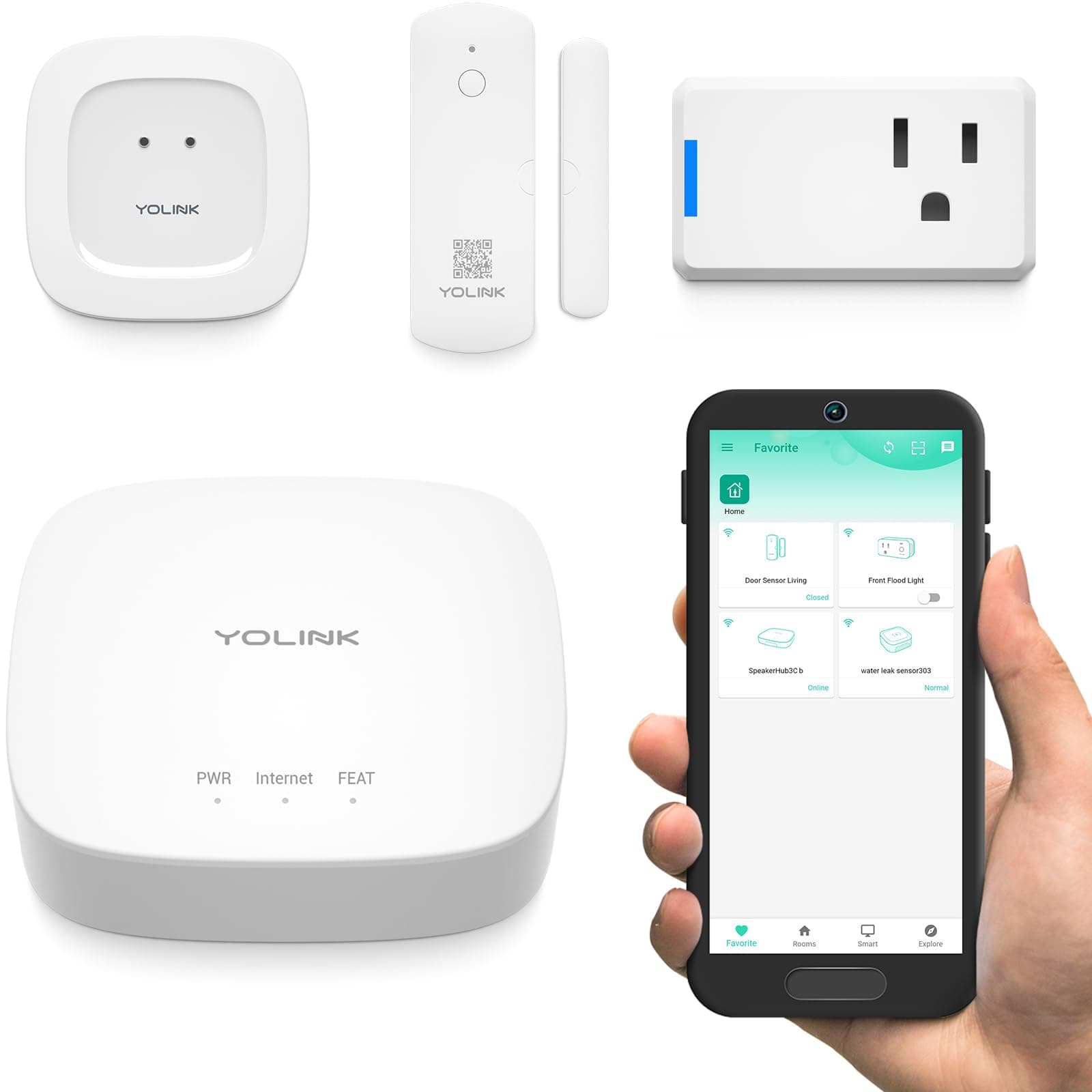 YoLink Smart Home Starter Kit: Security & Leak Detection Kit (Hub, Door Sensor, Water Leak Sensor, Plug Mini Compatible with Alexa, LoRa-Powered 1/4 Mile Range