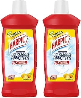 1 Litre - Lemon, Bathroom Cleaner Liquid | New Thicker Bathroom Floor Cleaner | Red Harpic Bottle (Pack of 2)