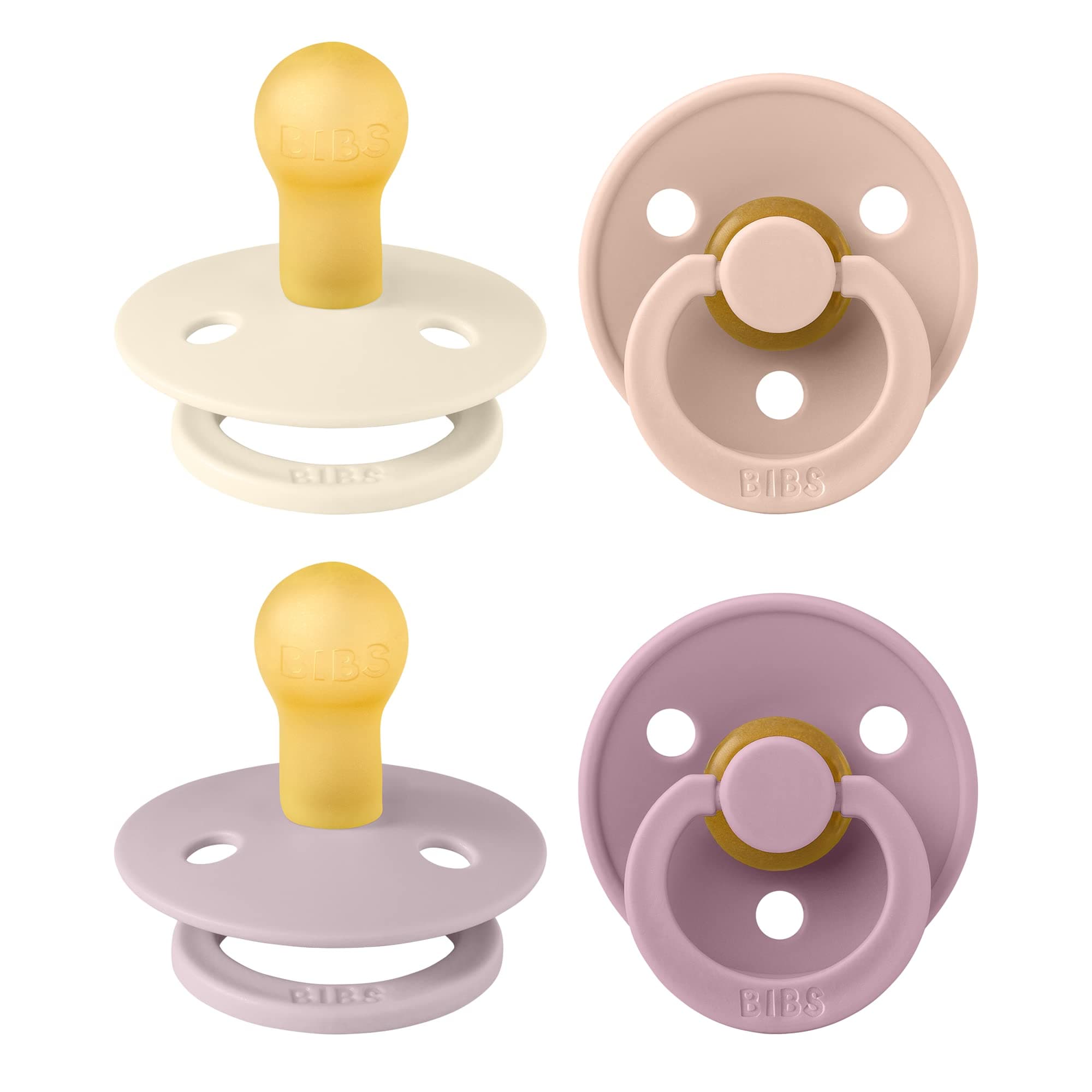 Dummies Colour 4-Pack, BPA Free Dummy Pacifier, Round Nipple Soothers, Natural Rubber Latex, Made in Denmark. 0-6 Months (Pack of 4), Baby Girl Colours