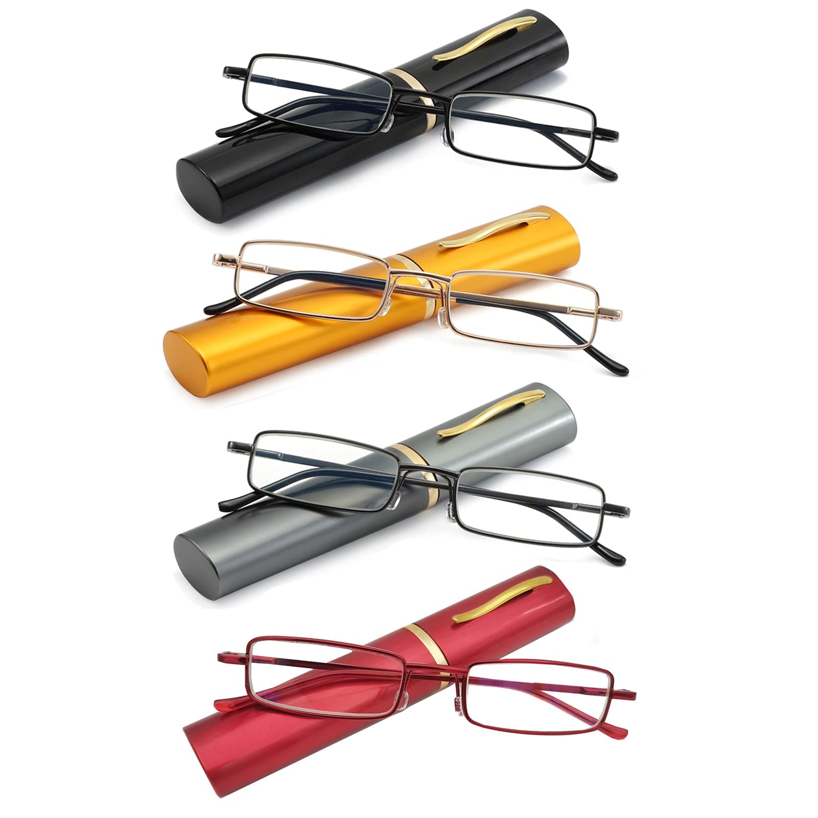 Blue Light Blocking Reading Glasses - Slim Pocket Readers with Pen Clip Case Mini Lightweight Readers