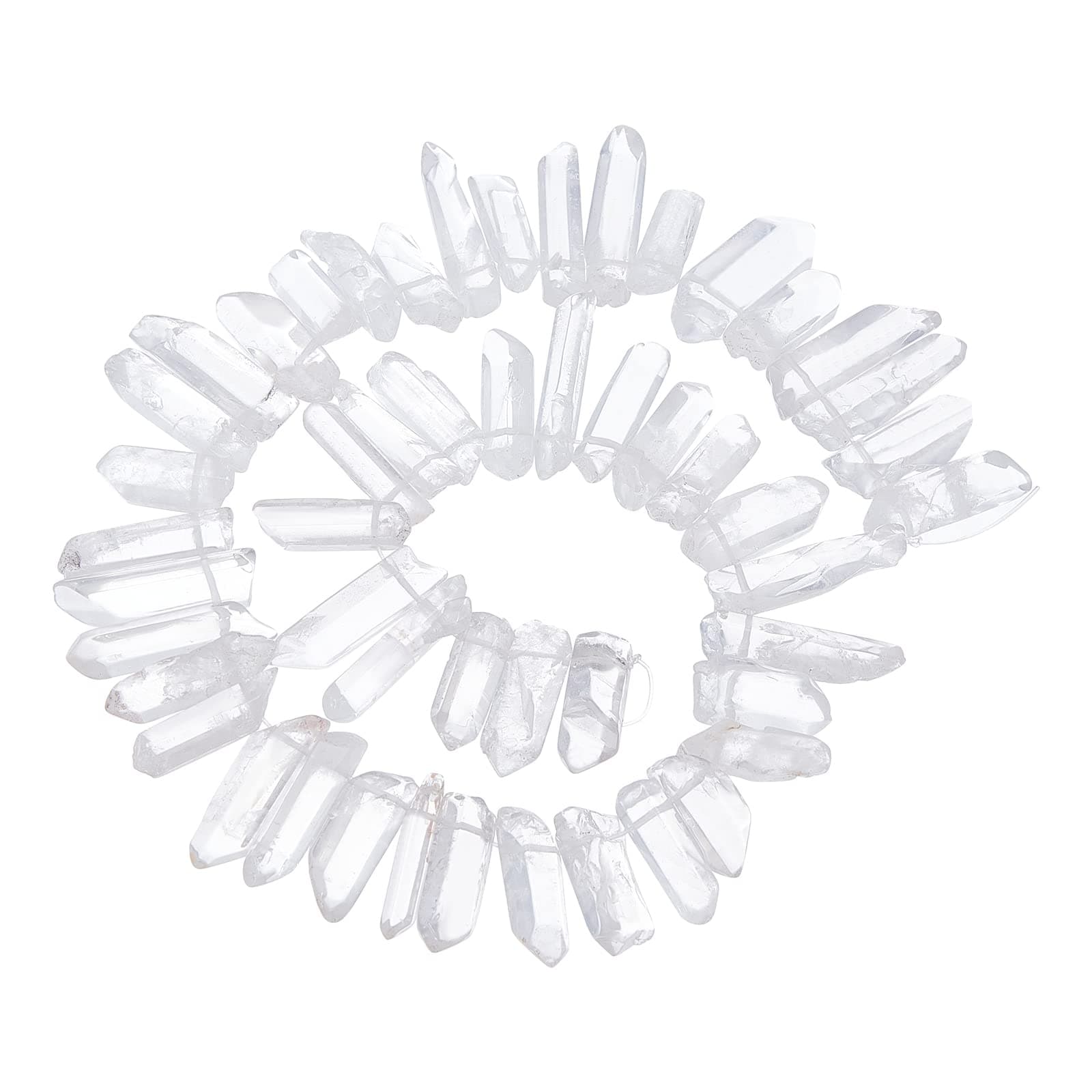 OLYCRAFT 64~67Pcs Crystal Quartz Points Beads Natural Bullet Shape Quartz Crystal Beads Strand White Clear Quartz Crystal Beads for jewelry making - 16 inch Strand