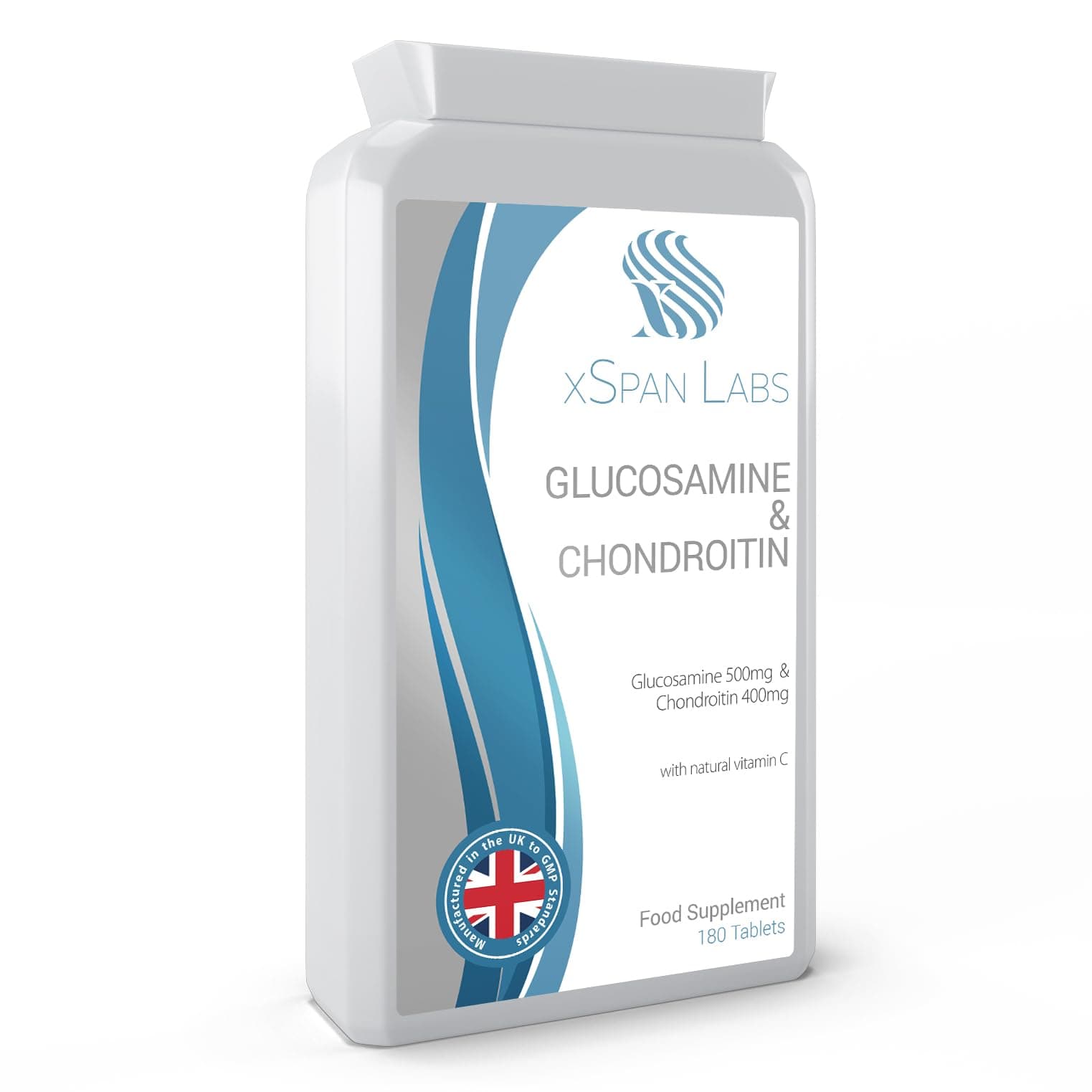 Glucosamine & Chondroitin Complex - 180 Tablets – A Super Strength Balanced Formulation of Glucosamine Sulphate and Chondroitin Sulphate with Natural Vitamin C - Manufactured in The United Kingdom