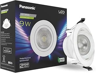 Panasonic 9W LED Swivel Downlight, Recessed Downlight for False Ceiling, Cutout 90mm, Warm White Light (PDLM40093)