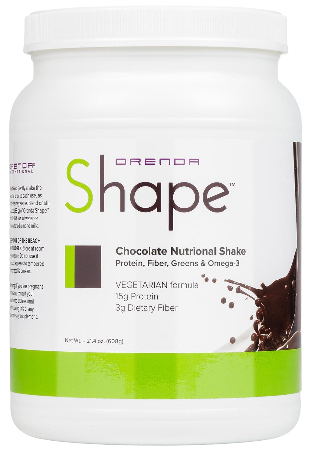 Orenda Shape Chocolate - Plant-Based Protein Shake with Pea & Brown Rice Protein, Green Superfoods, and Fiber Ready-to-Serve Nutrition - 21.4oz