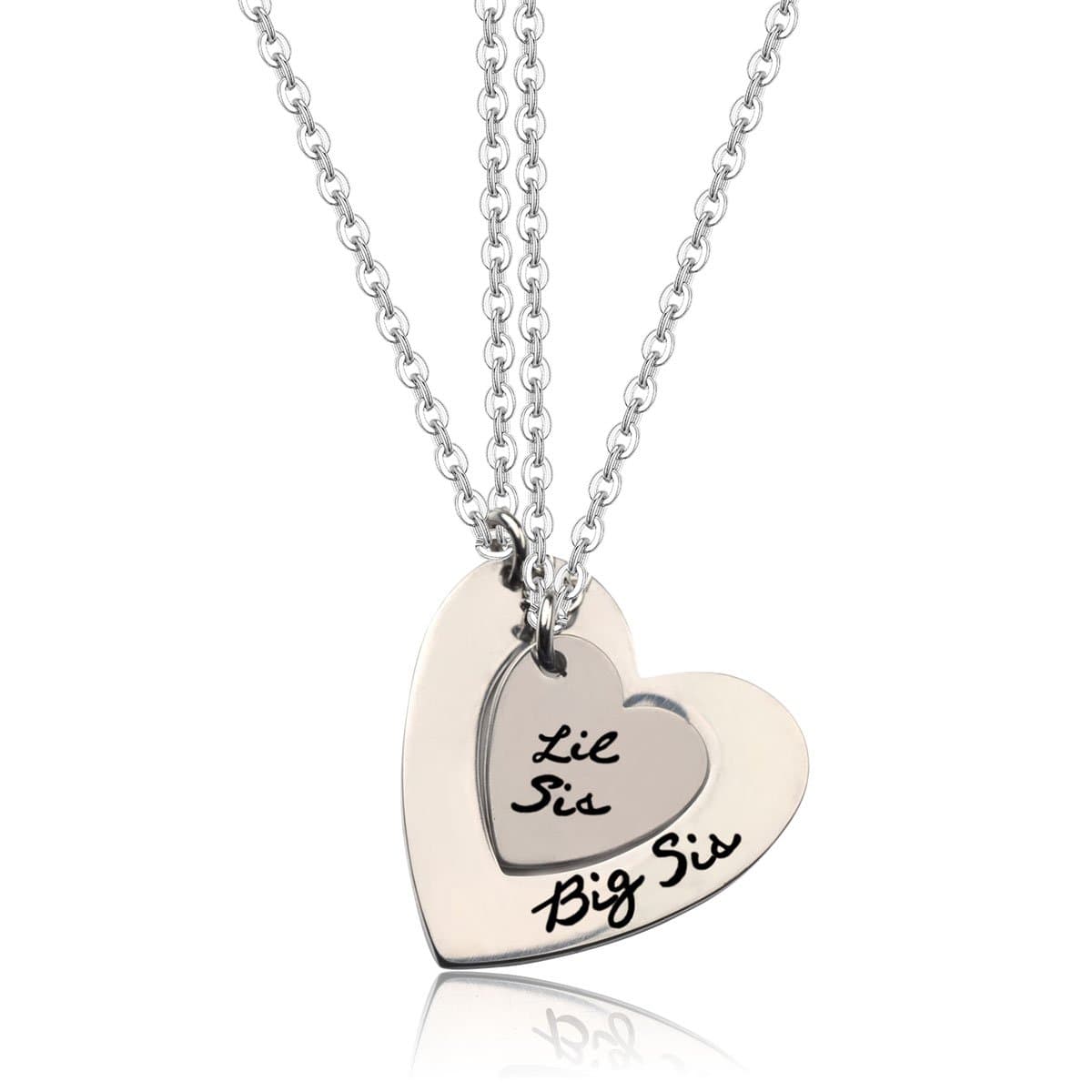Big Sis Lil Sis Necklaces Set for 2,2pcs/Set Silver Big Sister Little Sister Necklace BFF Best Friends Forever Detachable Heart Necklace Set Friendship Jewellery